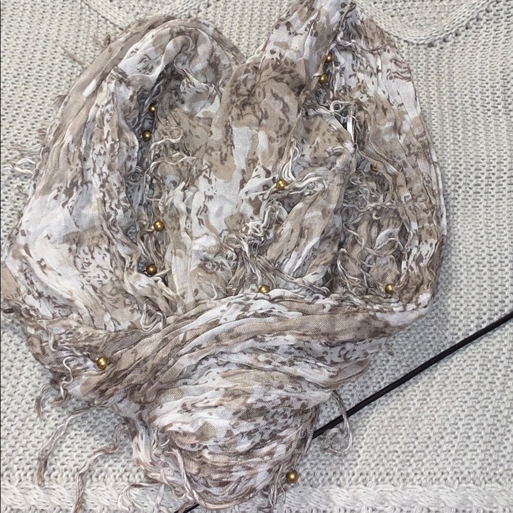 tan and white with beads circle scarf barely worn